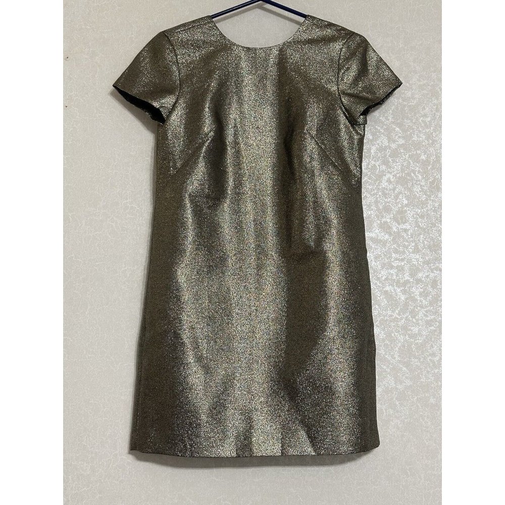 Madewell NWT Short Sleeve Metallic Gold Shimmer Lined Shift Mini Dress 0